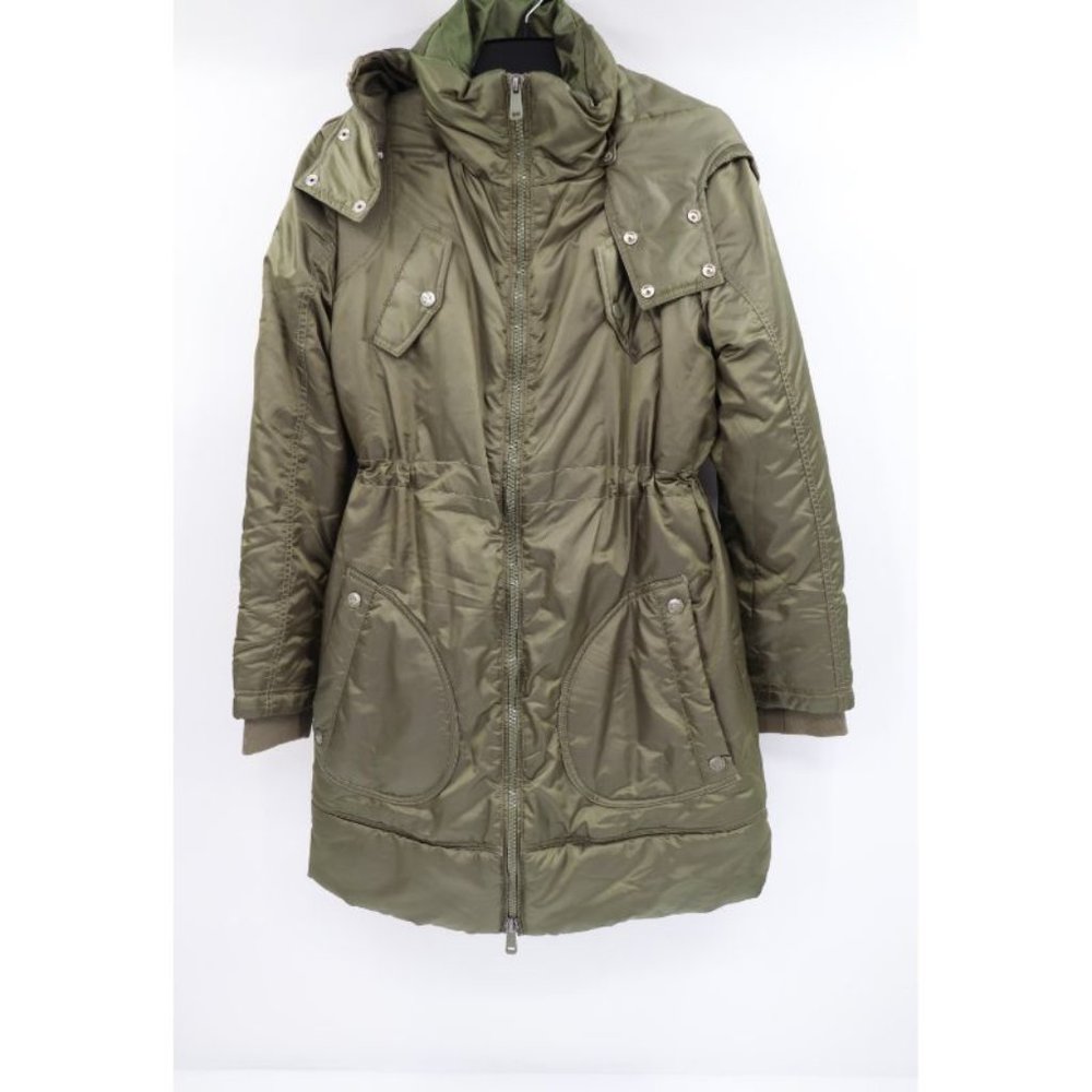 diesel women’s M zip up parka coat puffer insulated green removable hood nylon